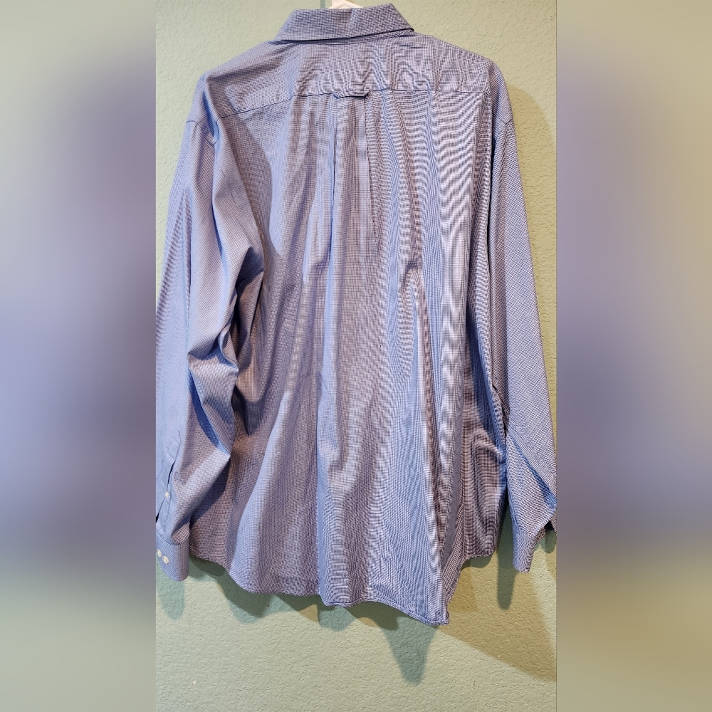 IZOD Button Up Shirt Mens large Blue White Plaid Houndstooth Long Sleeve Preppy - Picture 7 of 7